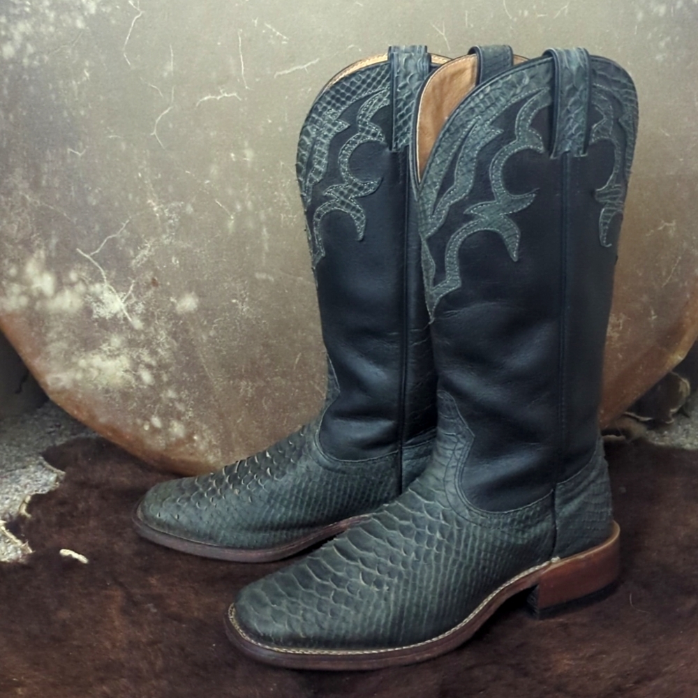 Boulet #1148 Black Leather & Gray Python Cowgirl … - image 2